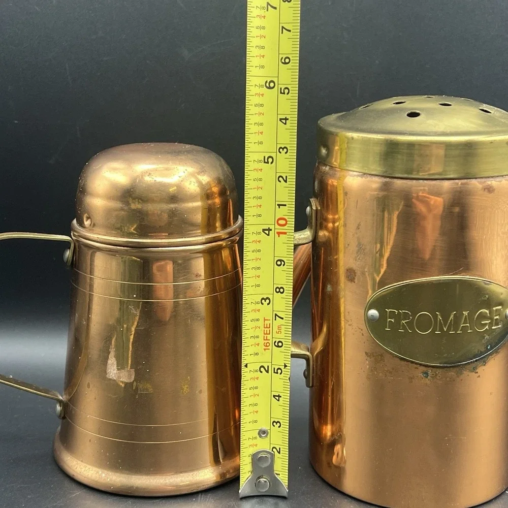 Cheese Shaker And Oil  Solid Copper & Brass Rustic Patina Made in Korea Set Of 2